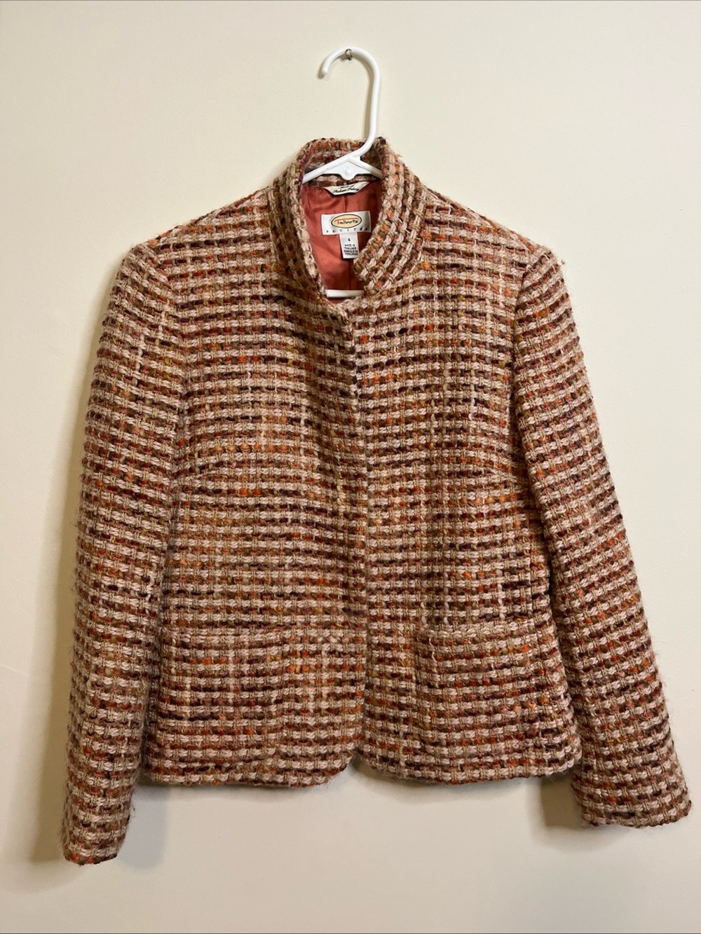 Talbots Petite VTG Tweed Sz 4 Fall Office Italian Wool Woven Snap Blazer Jacket